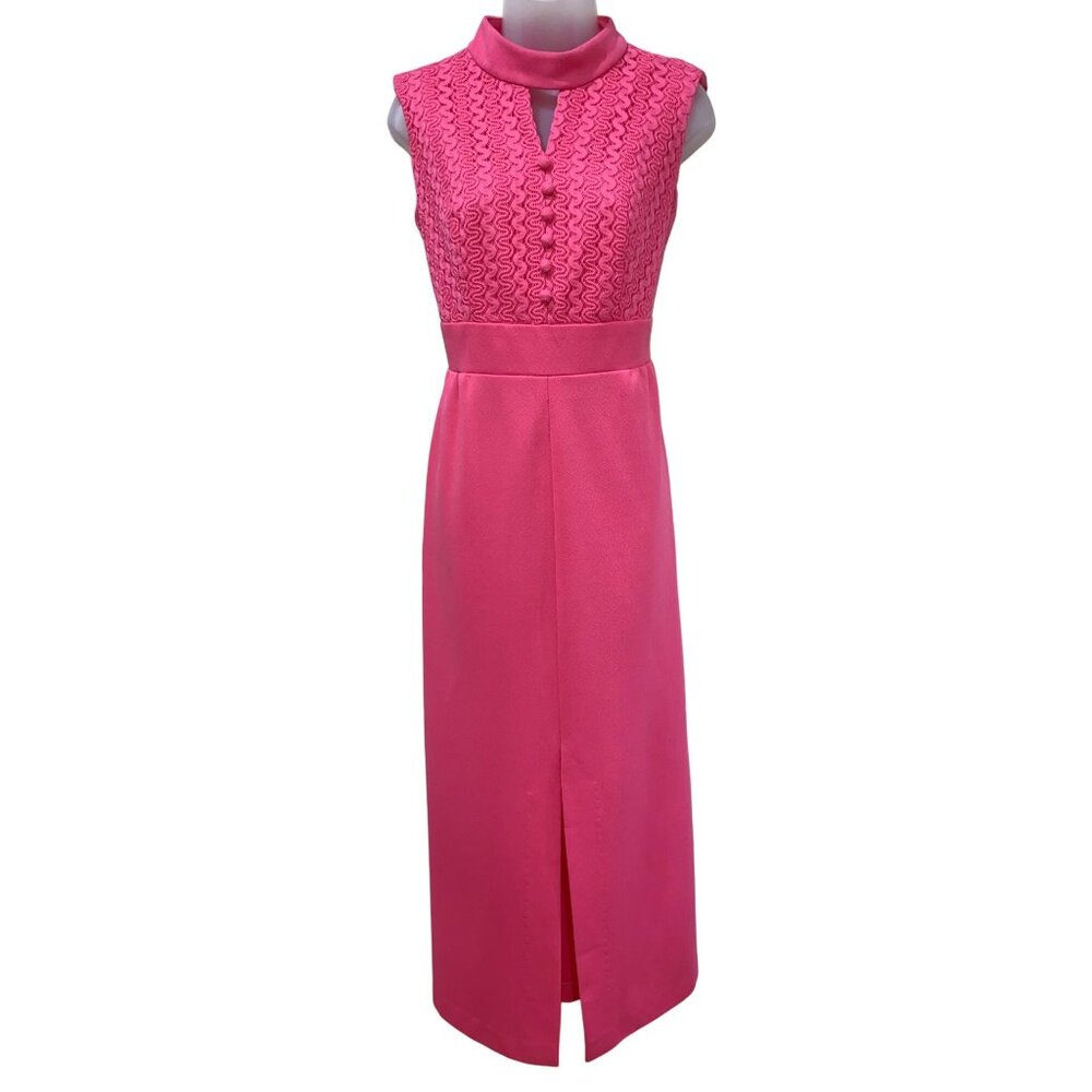 Vintage Pink Sleeveless Maxi Dress With Lace Bodice & Front Slit Size Large